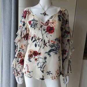 fifteen twenty sheer floral print long sleeve blouse